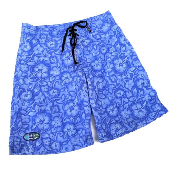 Vintage Swim Vintage 9s Island X Hawaii Board Shorts Blue Floral 34